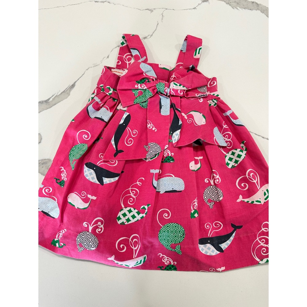 Southern Tots Girls Pink Whale Print Bow Front A-Line Dress Size 2T Summer Beach